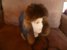 New Zealand Possum Fur Black Leather Trapper Hat