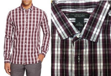 98 The Men's Store Slim Fit Plaid Shirt Cotton Wine - 2XL