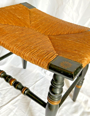 Rare L. HITCHCOCK Woven Rush Seat with Black Frame, Gold Stencil
