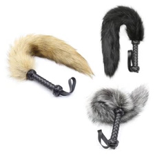 Handle Whip Soft Fur Hairy Tail Cosplay foreplay Flogger Restraint Faux Leather#