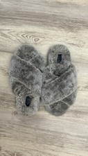 Rachel Roy Gray Faux Fur Padded Open Toe Rubber Outsole Slippers Size M 7-8