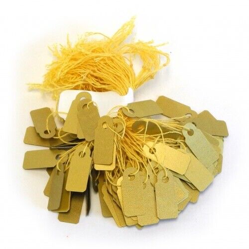 Jewellery Tags Shop Display Tie On Gold 8x20mm Rectangle (Pack Of 100) - HL442 - Picture 1 of 1