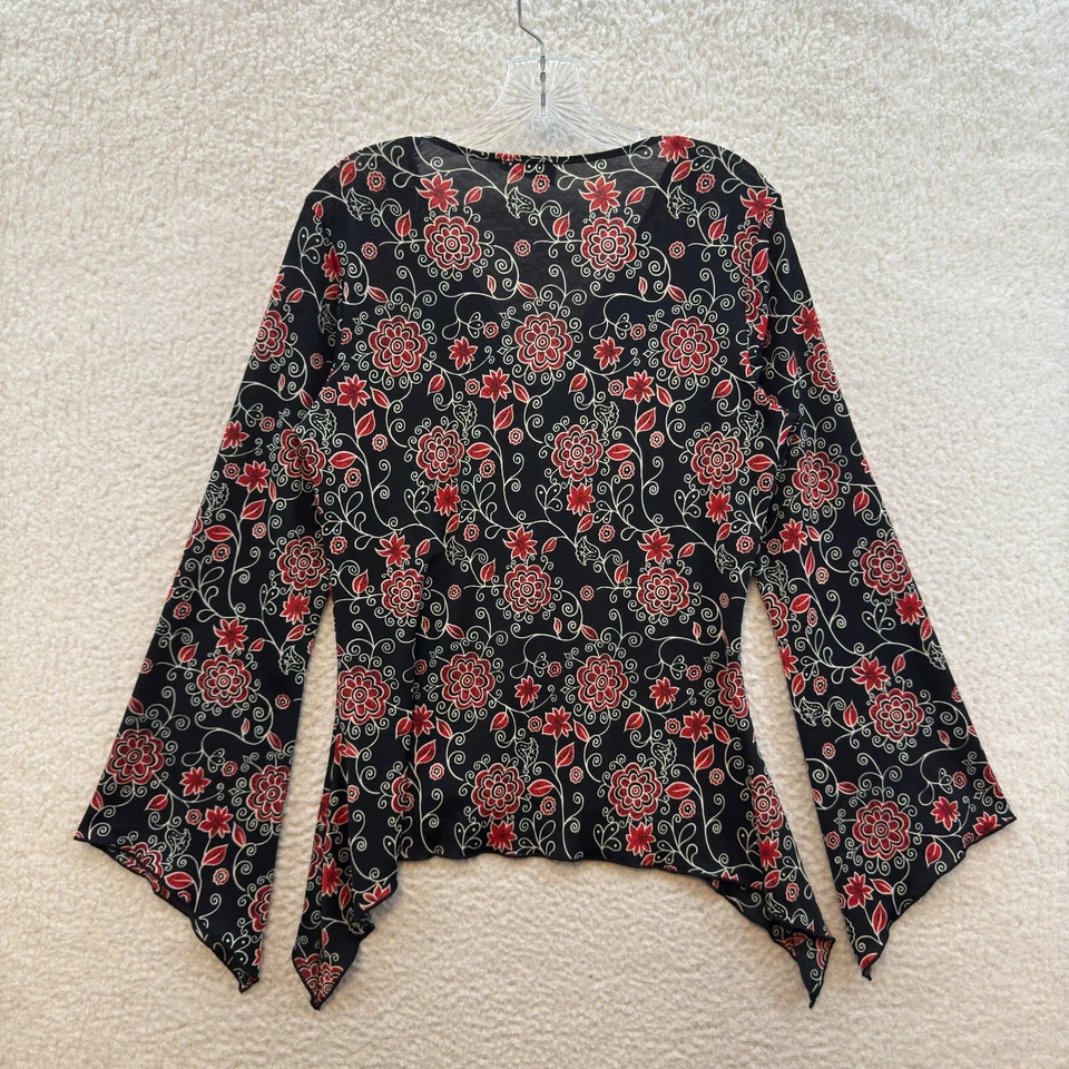 Top Y2K Vintage Grande XL Negro Rojo Floral Manga Acampanada Hada Grunge Capricho Foto 2 de 4