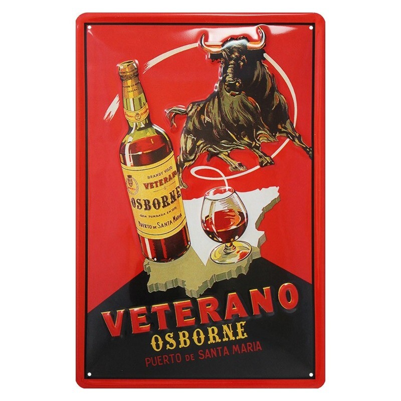 Plaque métal publicitaire 20x30cm bombée en relief de l'apéritif Veterano Osborne
