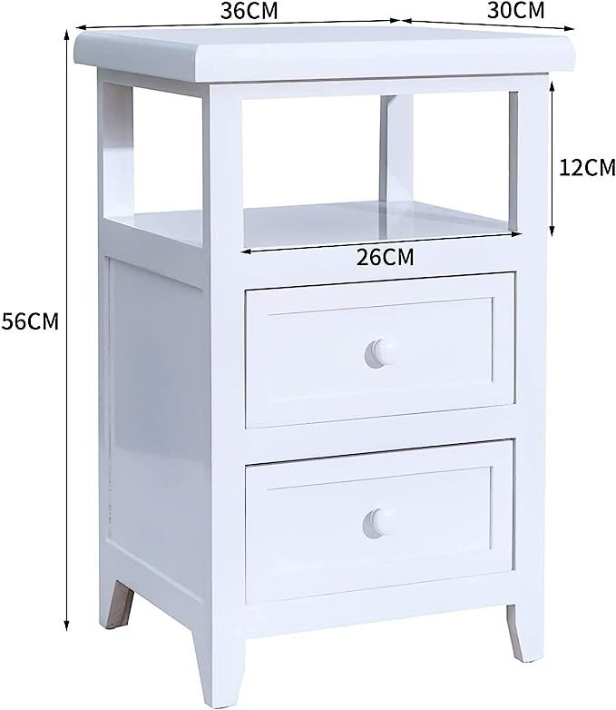Fully Assembled Bedside Table with 2 Drawers White Wood NIB eBay