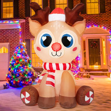 5Ft Inflatable Reindeer Christmas Outdoor Decoration,Built-In LED Lights Yard Ga