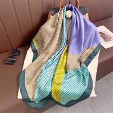 110x110cm Women Silk Square Scarf Hijab Female Design Print Lady Shawl Wraps Fou