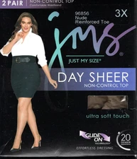 2 pairs 1 box JMS Day Sheer NON Control Top Reinforced Toe Pantyhose  3X  Nude