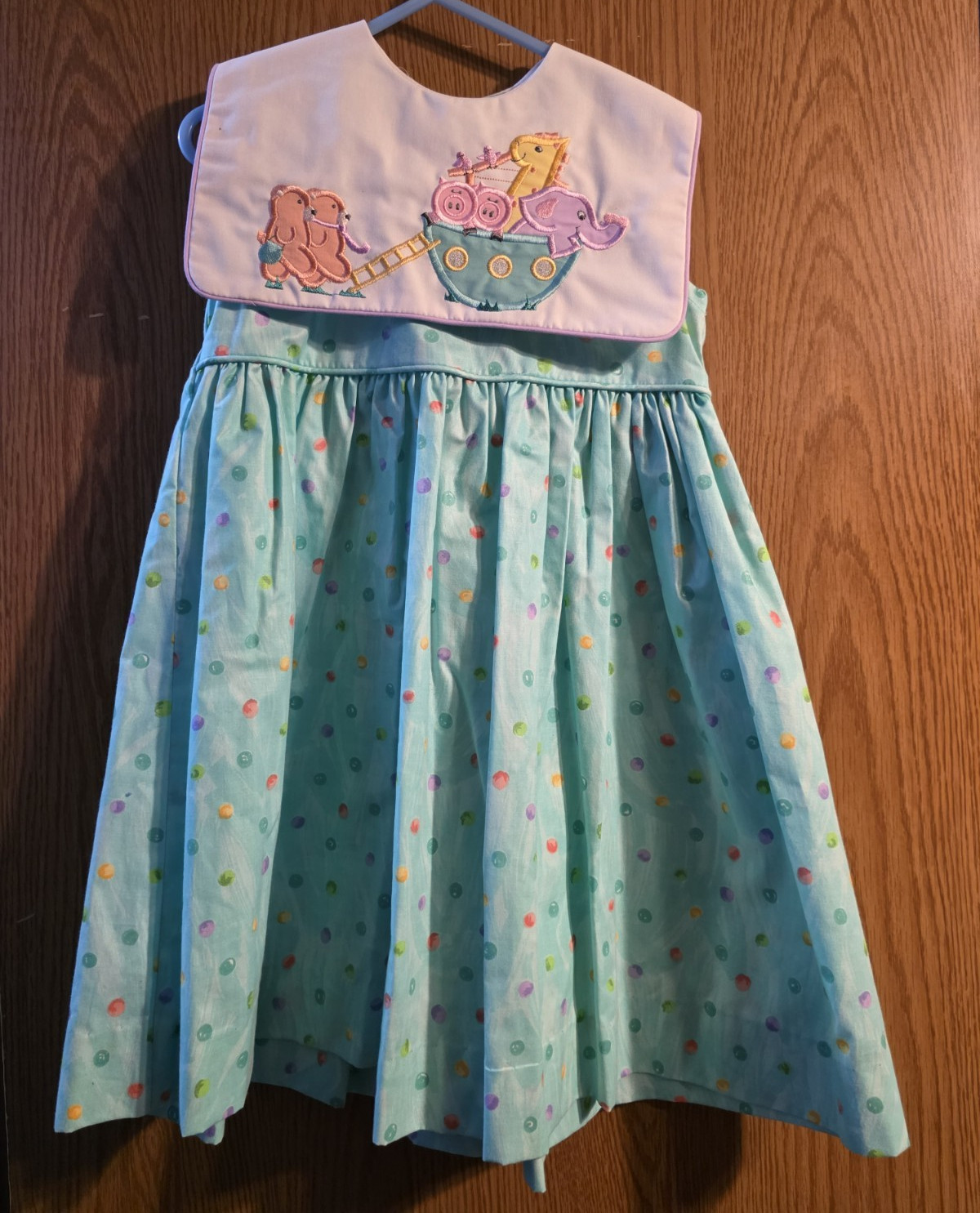 Austin Ashley Girls Size 4 Blue/White A-Line Knee Bunny Polka Dot Collared Dress