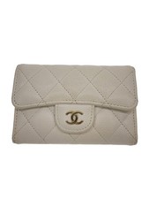 Auth CHANEL With Box Card Case Matelasse Shiny Caviar Skin WHT Leather WHT Women