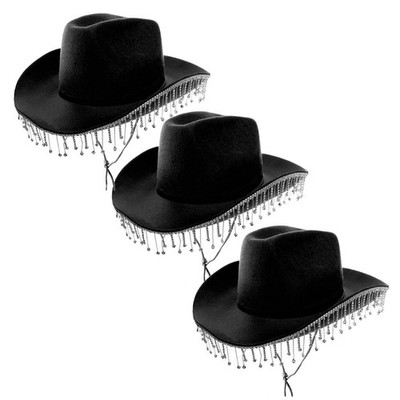 Schwarz Strass Cowboy Hut Cowgirl Festival Outfit Junggesellinnenabschied Kostüm Set