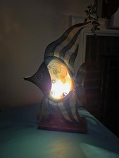 Pier 1 Imports Metal Fish Lamp Capiz Shell Coastal Nautical Accent Light