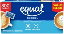 EQUAL Zero Calorie Sweetener, 800 Packets CLEARANCE 
