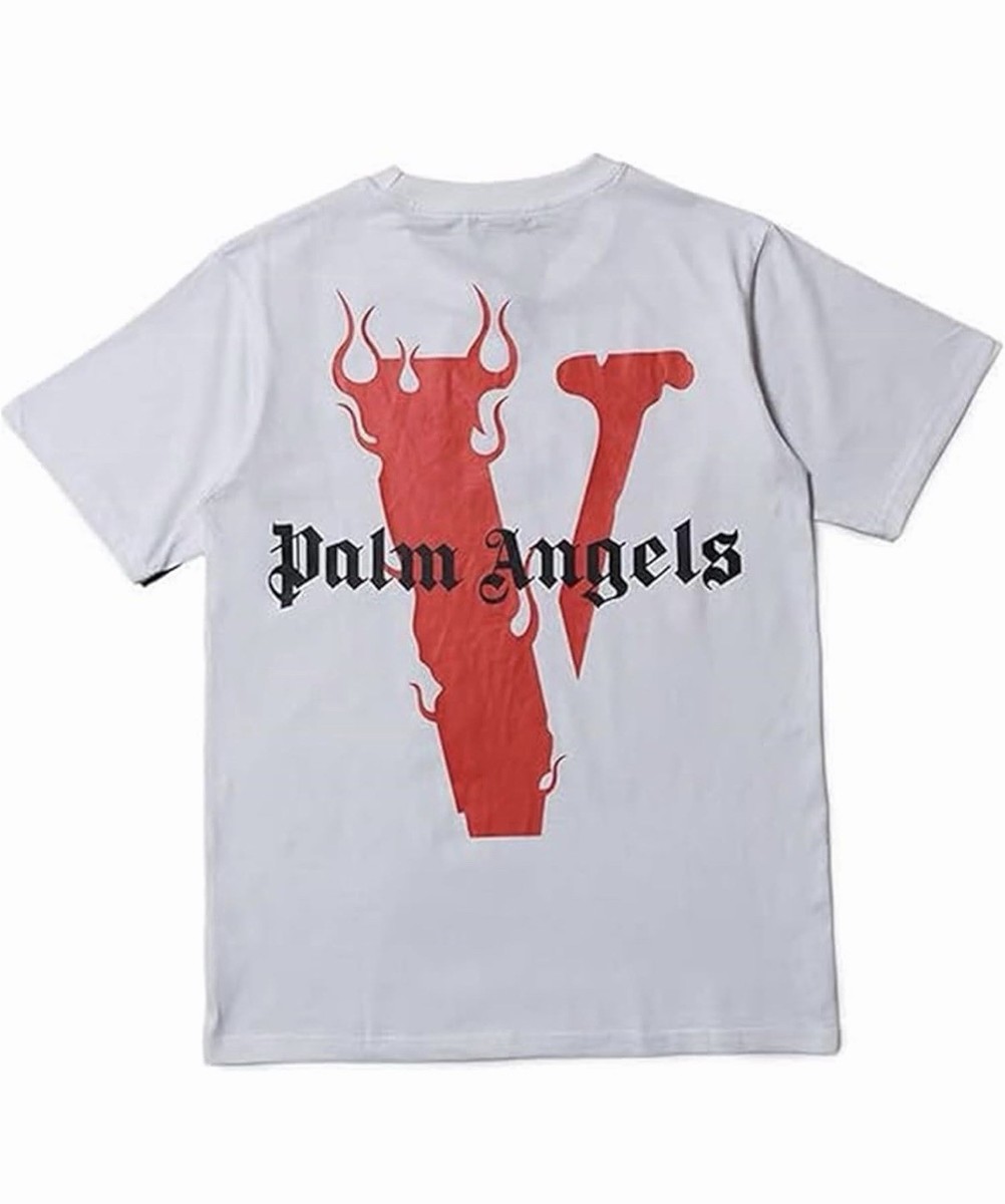 VLONE Palm Angels Men's White Graphic Logo Cotton T-Shirt, Regular
