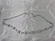 Vintage Horse Bit Heavy Chain Link Silver Toned Adjustable Belt