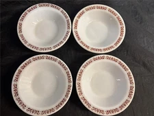 4 Anchor Hocking Brown Copper Filigree Rimmed Cereal Bowls 928 Fire King