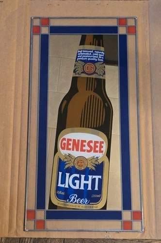 Vintage Genesee Beer Light Mirror Sign Stained Glass Style 24x12
