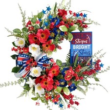 20" Handcrafted Patriotic Wreath for Front Door- Red White Blue 4th of July W...