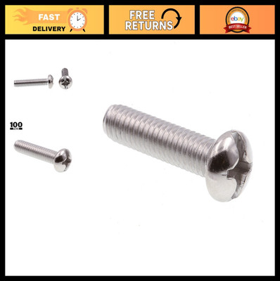 100 Pack #12-24 Round Head Machine Screws, Slotted/Phillips, 1in, Stainless Stee