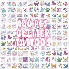 Glitter Temporary Tattoos for Girls - 180 Individually Sheets Mermaid