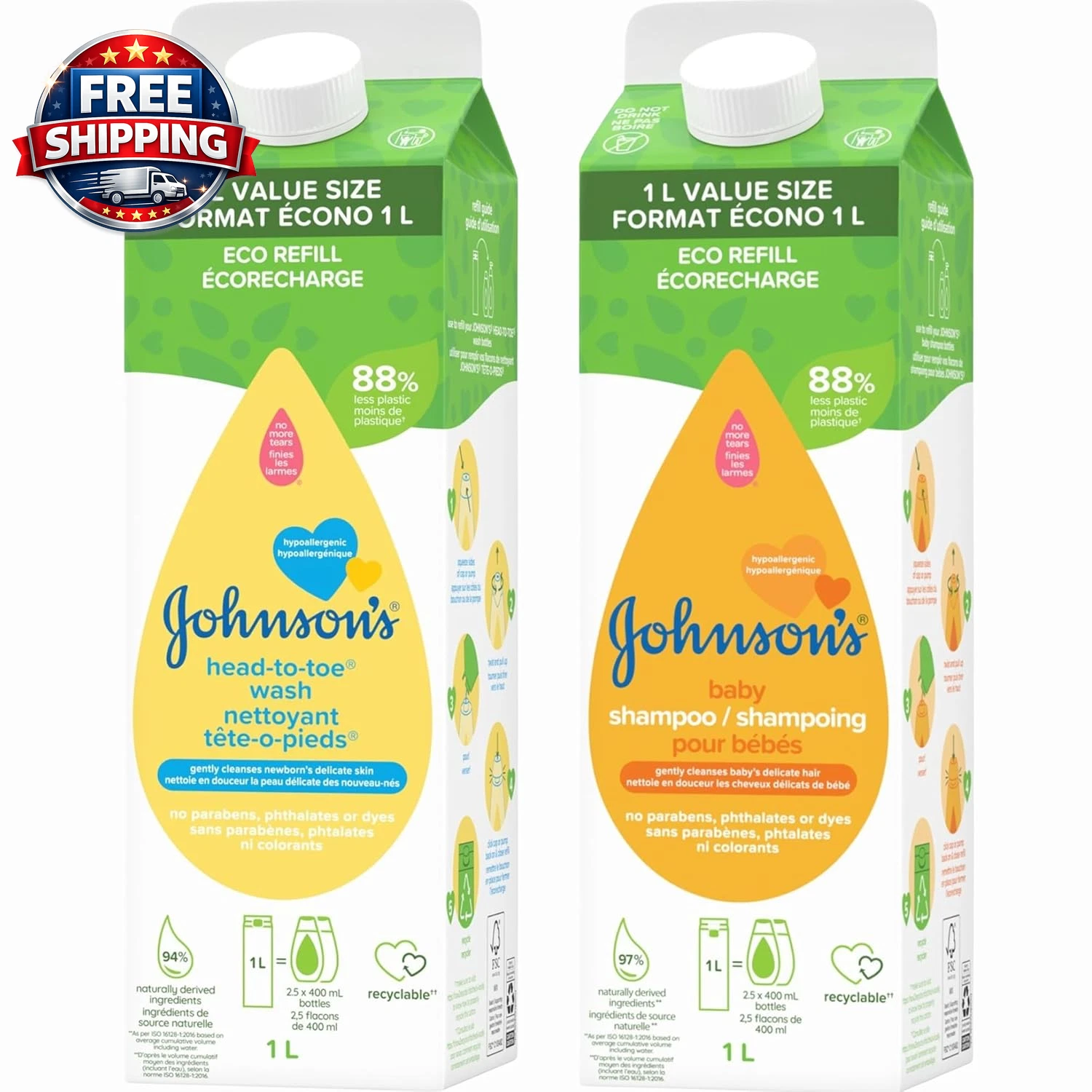 Head-To-Toe Body Wash and Shampoo Refill Duo, Tear-Free & Hypoallergenic Baby Bo
Opens in a new wind