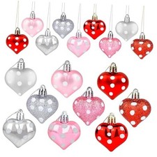 24PCS Valentine's Day Decorations Dot Heart Shaped Ornaments,3 Styles Red Pink