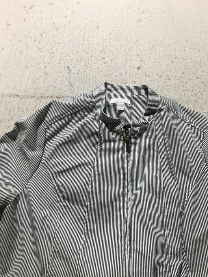 Charter Club Light Jacket Womens 16 Navy Blue Striped Long Sleeve Button Pockets - Image 2 of 4