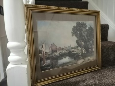 Dedham Lock And Mill von John Constable Vintage signierter montierter Druck 22'' x 18 1/2