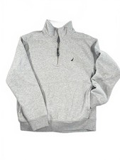 Nautica Men's Gray Quarter Zip Pullover Sweatshirt With Pockets - Medium