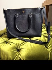 Tory Burch Robinson Black Saffiano Leather Satchel Tote Gold Hardware