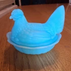 Vintage Blue Hen on Nest fenton satin