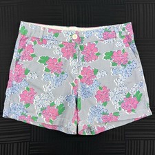Crown Ivy Caroline Womens 8 Blue Pin Striped Pink Floral Preppy Chino Shorts
