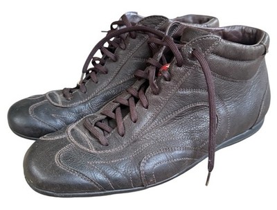 Vintage Prada Sport Brown Leather Linea Rossa Brown Leather Sneakers Size 9.5