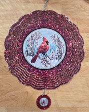 10 inch round wind spinner red winter cardinal