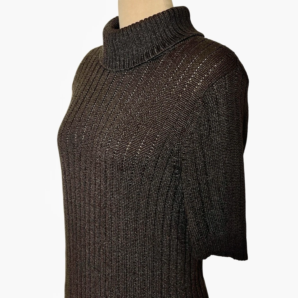 Suéter Liz Claiborne Mezcla Seda Talla Grande Manga Corta Marrón Acanalado Tejido Suave Foto 3 de 4