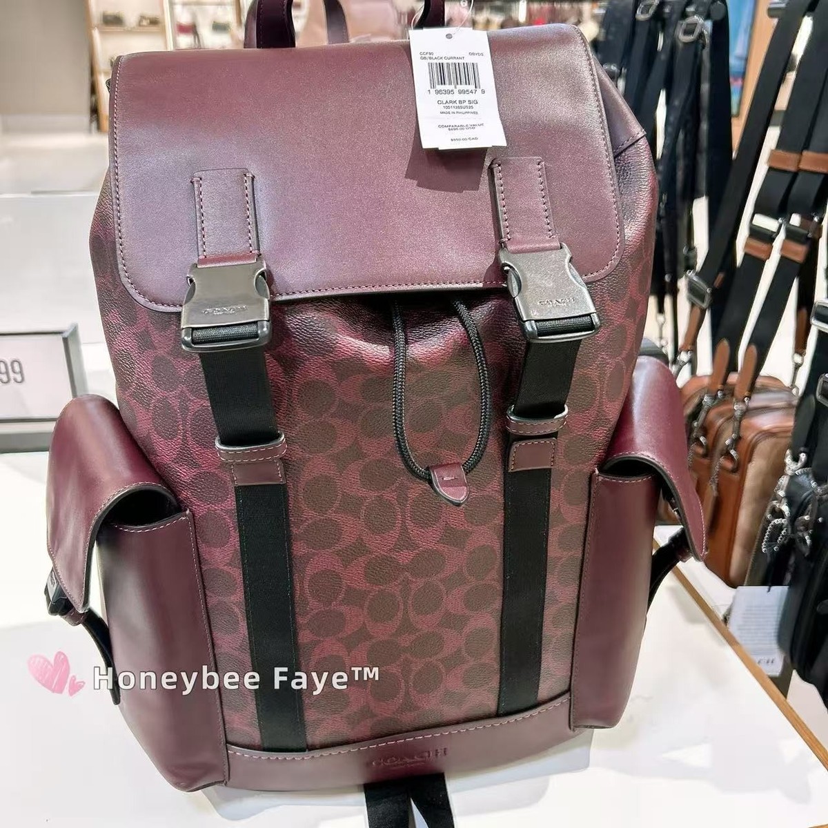 Coach Signature Canvas Backpack in Burgundy and Pink coach logo backpack -brown pink -zipper accents -women main image 2