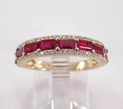 3Ct Baguette Cut Lab-Created Red Ruby Wedding Band Ring 14K Yellow Gold Plated