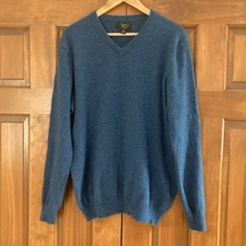 Club Room Luxury 100% Cashmere Blue V-neck Pullover Sweater Mens Size XL