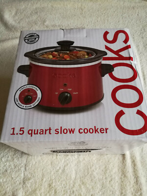 Cooks 1.5 qt Slow Cooker Stainless Steel Pro Grade W/ Removable Stoneware NIB