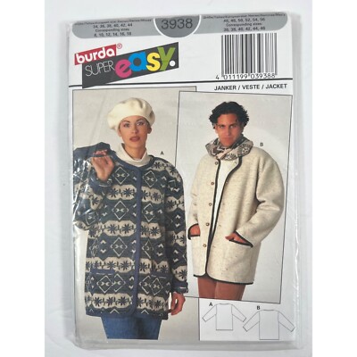3938 Burda VTG Sew Pattern Unisex Easy Jacket Sizes Women's 8-18 or Men s 36-46