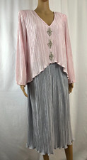 Vtg 80s After Dark Size 18 Pink/Gray Pleated Crepe Midi Dress Rhinestone Formal