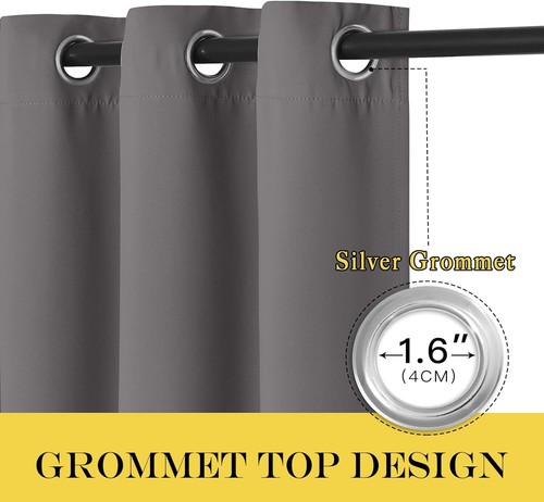 Blackout Curtain(Grey)Thermal Insulated bedRoom Darkening Drape, W52 X L63 Inch - Picture 3 of 11