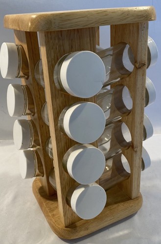 Wood Revolving Spice Organizer with 12 Glass Spice Jars 12 in Tall - Picture 2 of 6