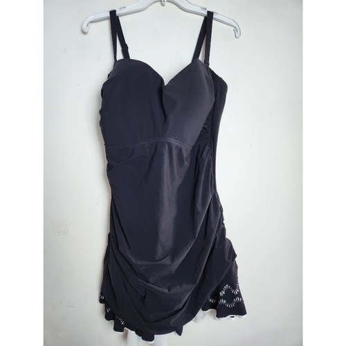 Profile by Gottex "Tutti Frutti" Black Scoop Neck 1 Piece Swim Dress size 24W - Picture 4 of 14