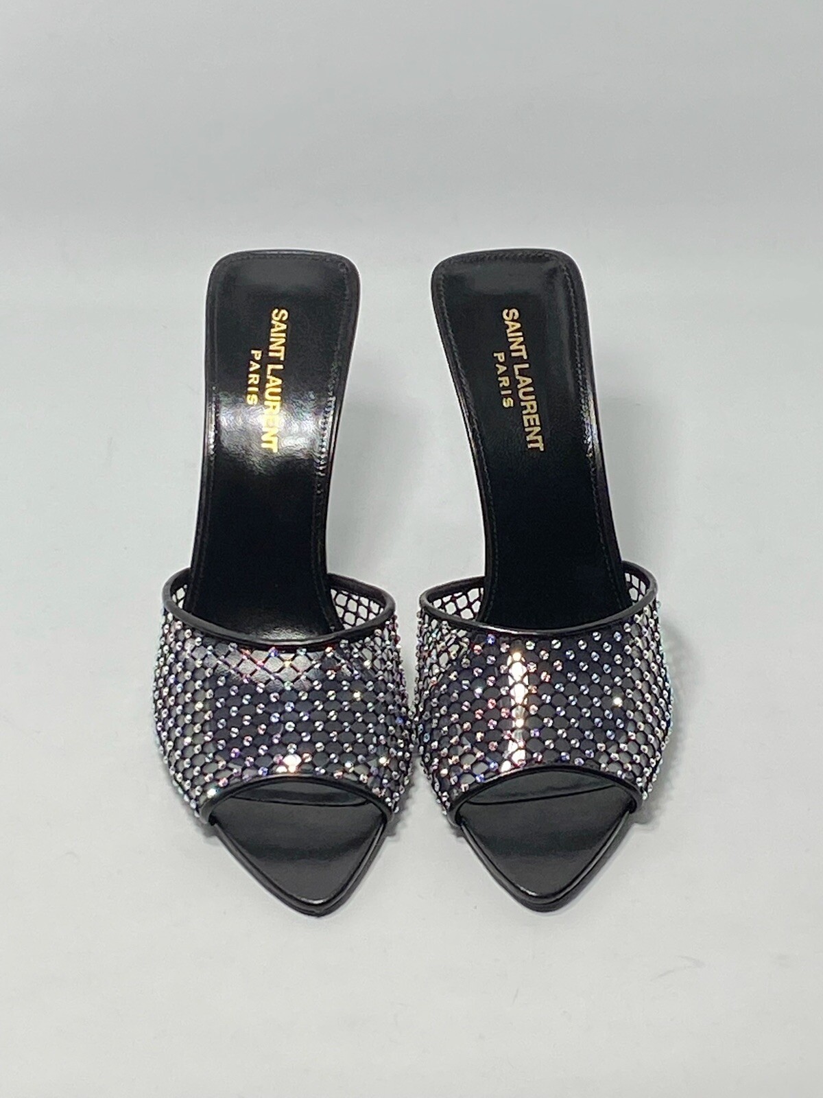 $1195 Saint Laurent Luz Mules in rete con strass taglia 39