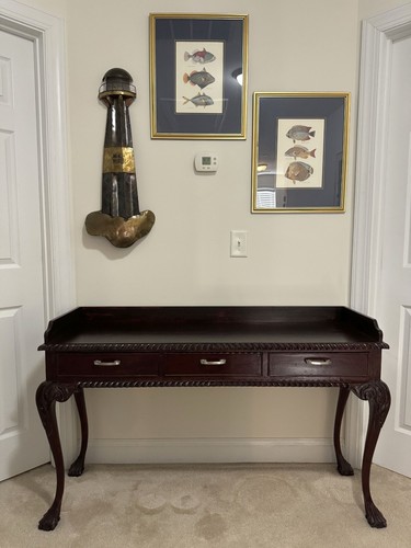 Vintage Solid Mahogany Chippendale Ball & Claw Sofa/Entry/Console Table w/Rail - Picture 13 of 17