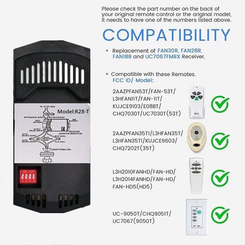 Ceiling Fan Wall Remote Control UC9050T 4DIP Switch For Harbor Breeze Hampton - Picture 47 of 52