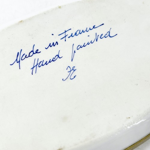 Antique Hand Painted Gold Enamel Porcelain & Brass Ashtray Signed KULA France - Picture 7 of 7