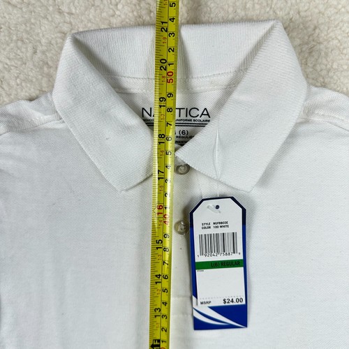 Nautica Boys Big School Uniform Short Sleeve Polo Shirt Button Closure Pique Wht - Picture 9 of 15