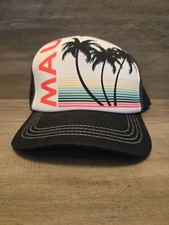MAUI Strapback Trucker Hat Black One Size Adjustable Mesh Back Aloha Hawaii Palm